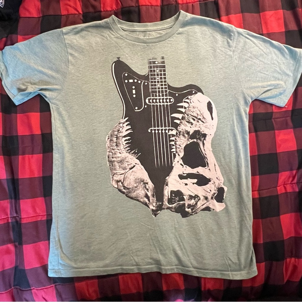 Graphic T-Shirt with Guitar and Skull Design